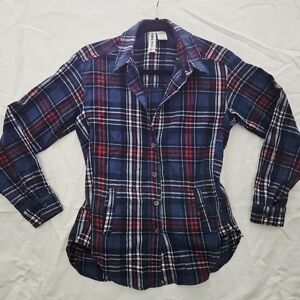 Plaid Button-Up Shirt - Blue and Red
